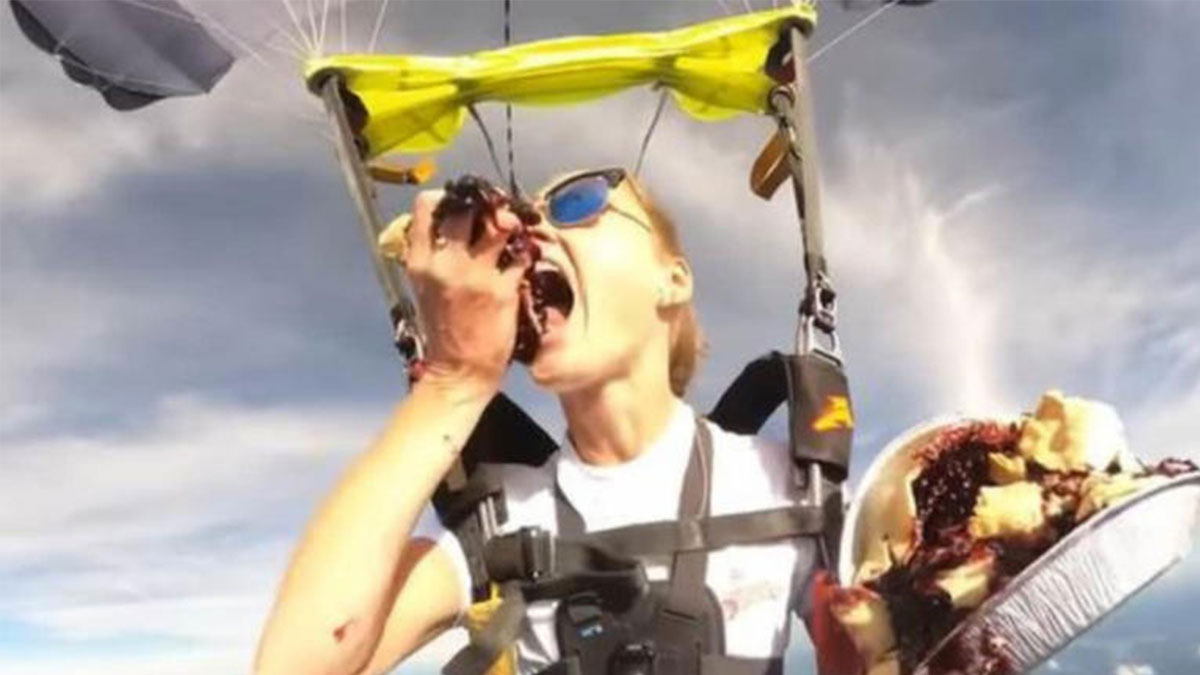 A Woman Ate a Pie While Skydiving